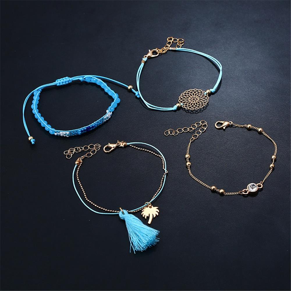 Women's Fashion Beautiful Stylish Jewelry Candy Alloy Leaves Fringed With Diamonds Bracelets - Sky Blue