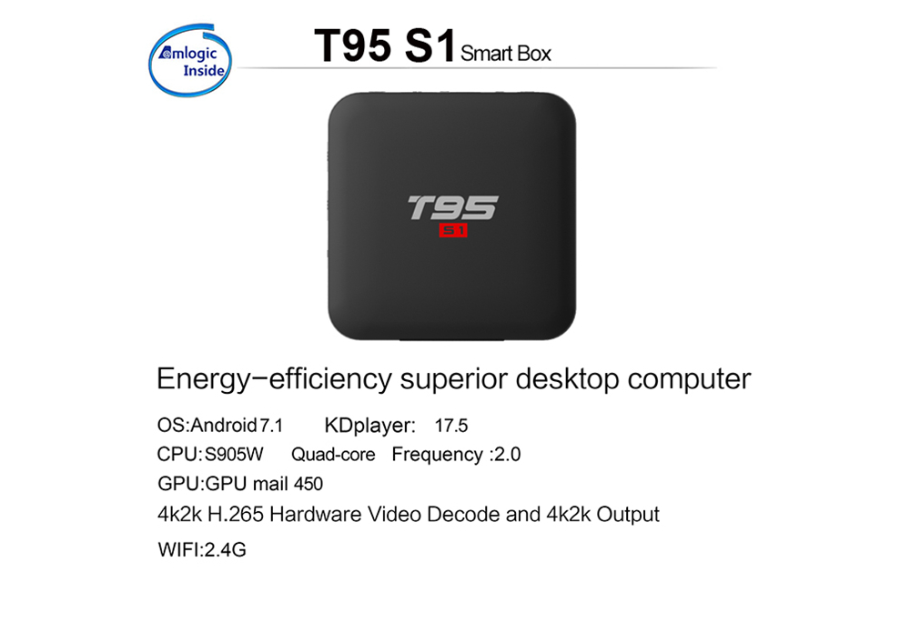 T95 S1 Amlogic S905W 2GB/16GB Android 7.1 KODI 17.6 4K TV BOX 2.4G WIFI LAN VP9 HDMI