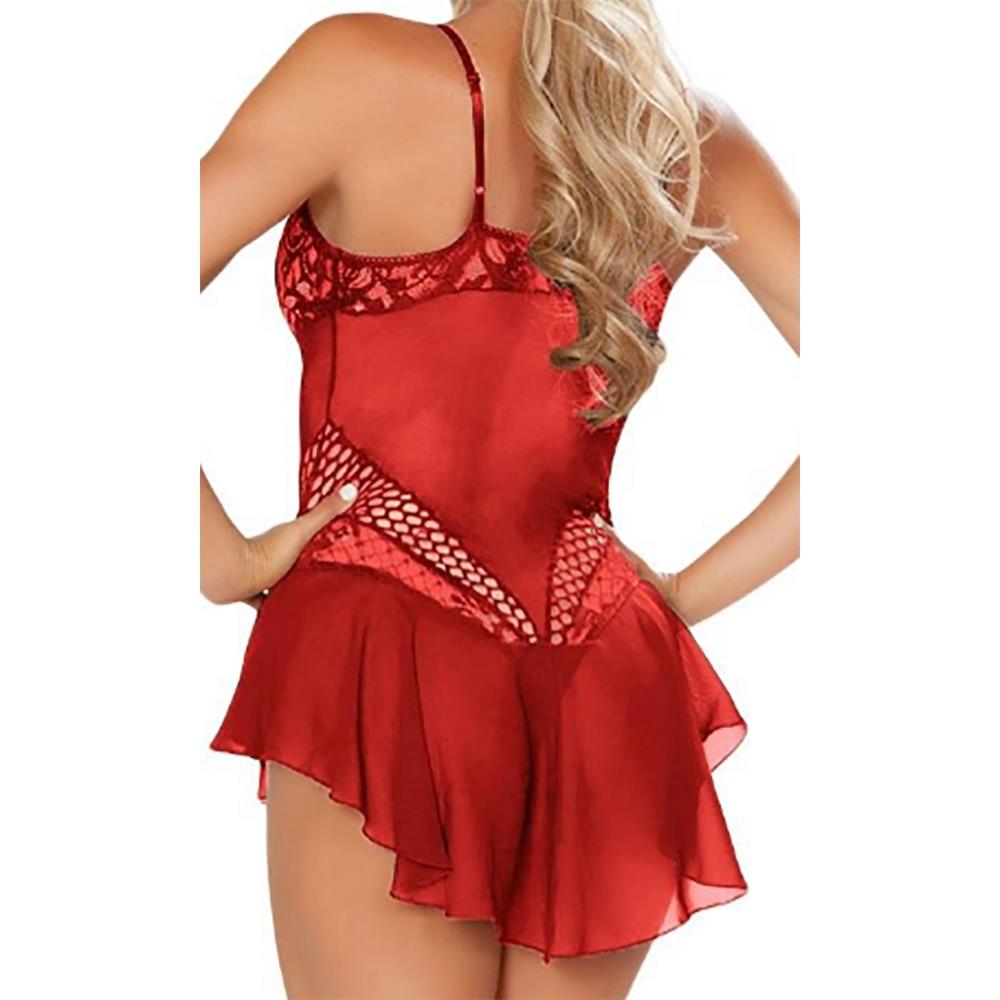 Women Sexy Fashion Lingerie Sexy Underwear Pajamas Pleated Skirt Lace Nightdress Size S-Red