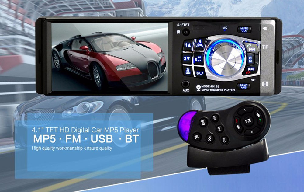 4012 4.1 Inch Digital TFT Touch Screen Car MP5 Audio Video Player Bluetooth 2.0 1080P Video Format - Black