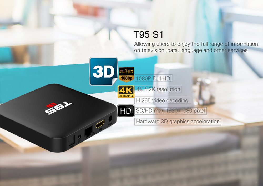 T95 S1 Amlogic S905W 1GB/8GB Android 7.1 KODI 17.6 4K TV BOX 2.4G WIFI LAN VP9 HDMI