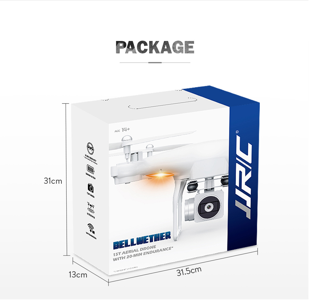 JJRC H68 BELLWETHER WiFi FPV RC Quadcopter Max Flight Time 20mins with 720P HD Camera Altitude Hold Mode RTF - Black