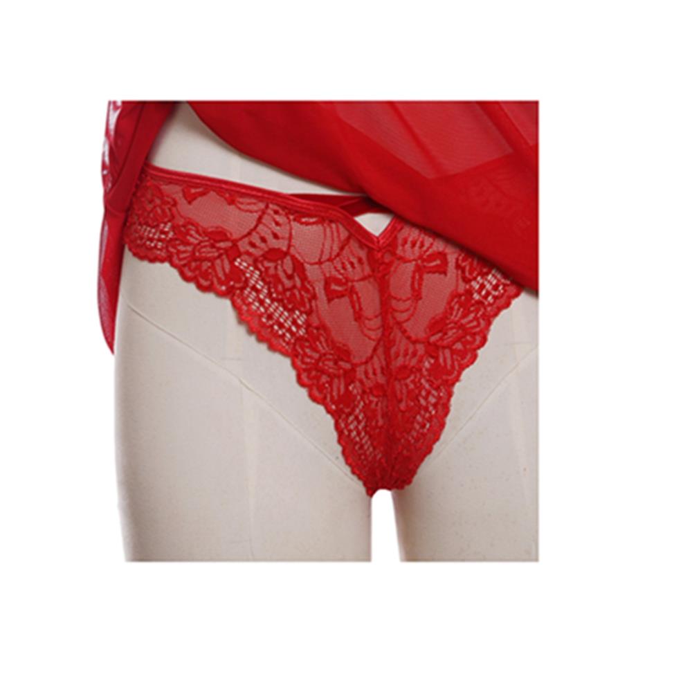 Valentine Sexy Lace Mesh Babydoll Lingerie Set Size S - Red