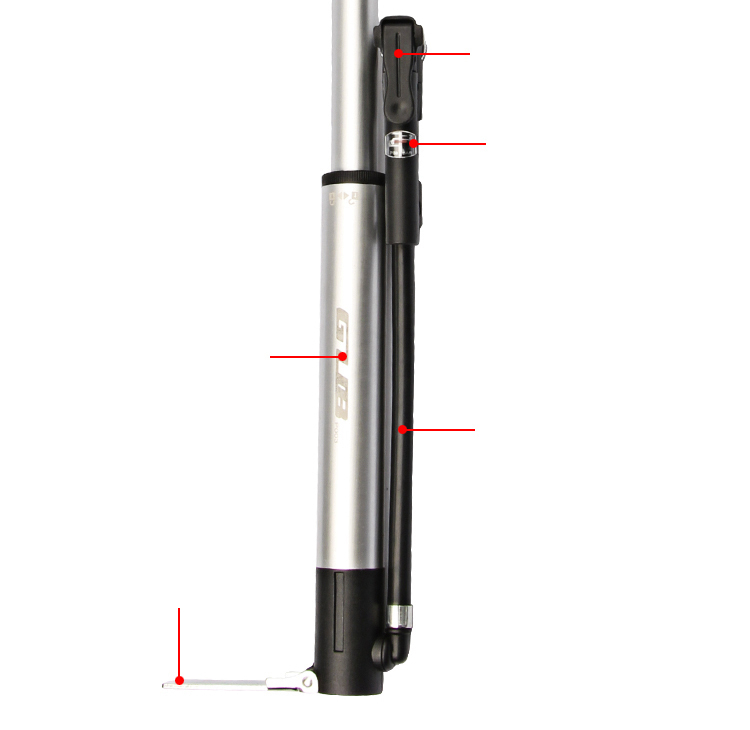 GUB P003 Double Cylinder Version Portable Bicycle Pump Basketball Inflator With Barometer Suitable For Schrader Valve And Presta Valve - Silver + Black