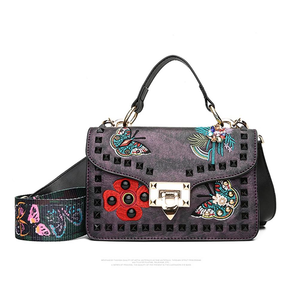 Women's Fashion Tote Purse Satchel Bag PU Leather Butterfly Pattern Handbags - Purple