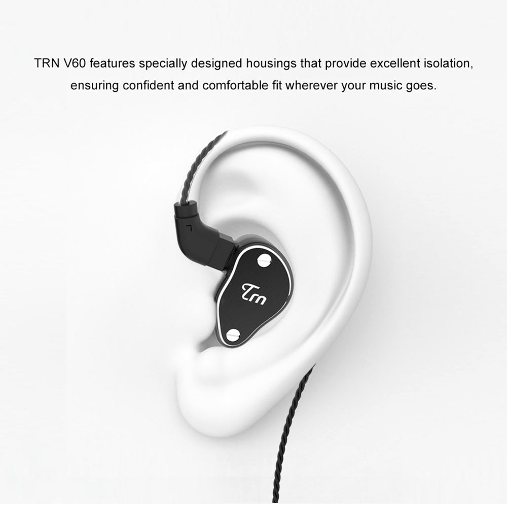 TRN V60 2DD+BA Hybrid In-ear Sports Earphone HIFI Triple Driver Monitor Headset with 2PIN Cable - Black