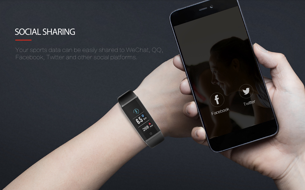 Lenovo HX03F Bluetooth 4.2 Smart Bracelet 0.96" Color Screen IP68 Heart Rate Moniter Pedometer Fitness Tracker For Android iOS - Black
