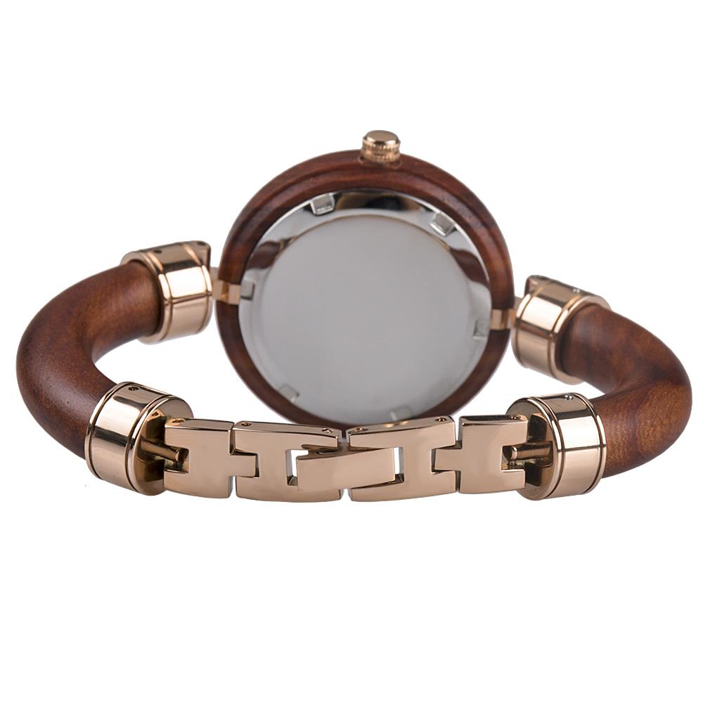 BEWELL Red Sandalwood Vintage Quartz Picture Color Watch Leather Band Dial Plate Wristwatch Women - Red Sandalwood