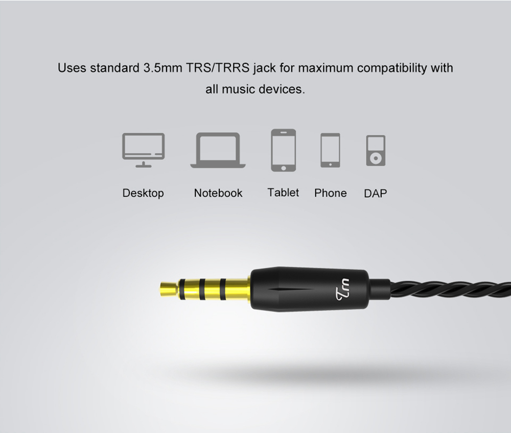 TRN V60 2DD+BA Hybrid In-ear Sports Earphone HIFI Triple Driver Monitor Headset with 2PIN Cable - Black