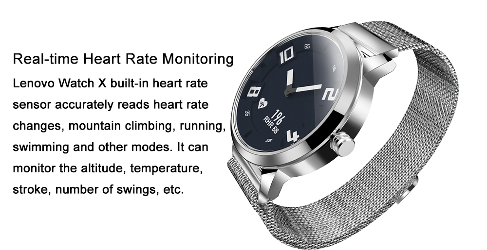 Lenovo Watch X Quartz Smartwatch 8ATM Water Resistant Milanese Strap Bluetooth 5.0 Sapphire Glass Heart Rate Monitor - Black