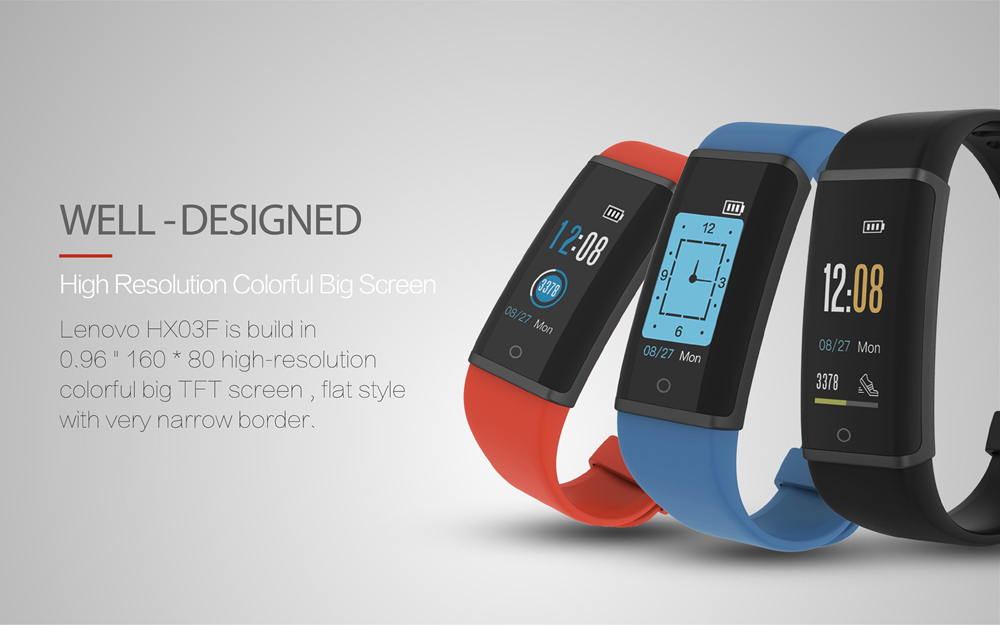 Lenovo HX03F Bluetooth 4.2 Smart Bracelet 0.96" Color Screen IP68 Heart Rate Moniter Pedometer Fitness Tracker For Android iOS - Black