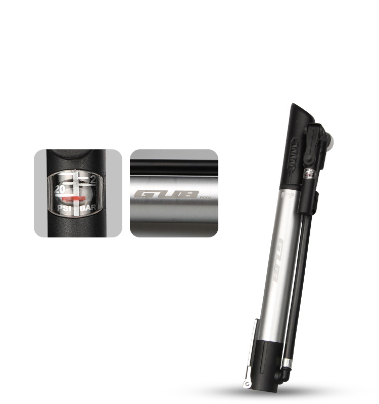 GUB P003 Double Cylinder Version Portable Bicycle Pump Basketball Inflator With Barometer Suitable For Schrader Valve And Presta Valve - Silver + Black
