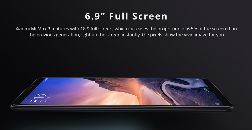 Xiaomi Mi Max 3 6.9 Inch 4G LTE Smartphone Snapdragon 636 6GB 128GB 12.0MP+5.0MP Dual Rear Cameras Android 8.1 5500mAh Type-C OTG Touch ID - Blue