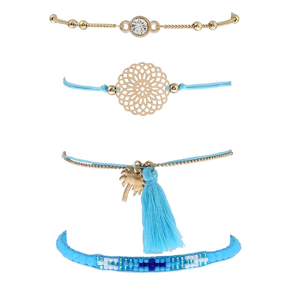 Women's Fashion Beautiful Stylish Jewelry Candy Alloy Leaves Fringed With Diamonds Bracelets - Sky Blue