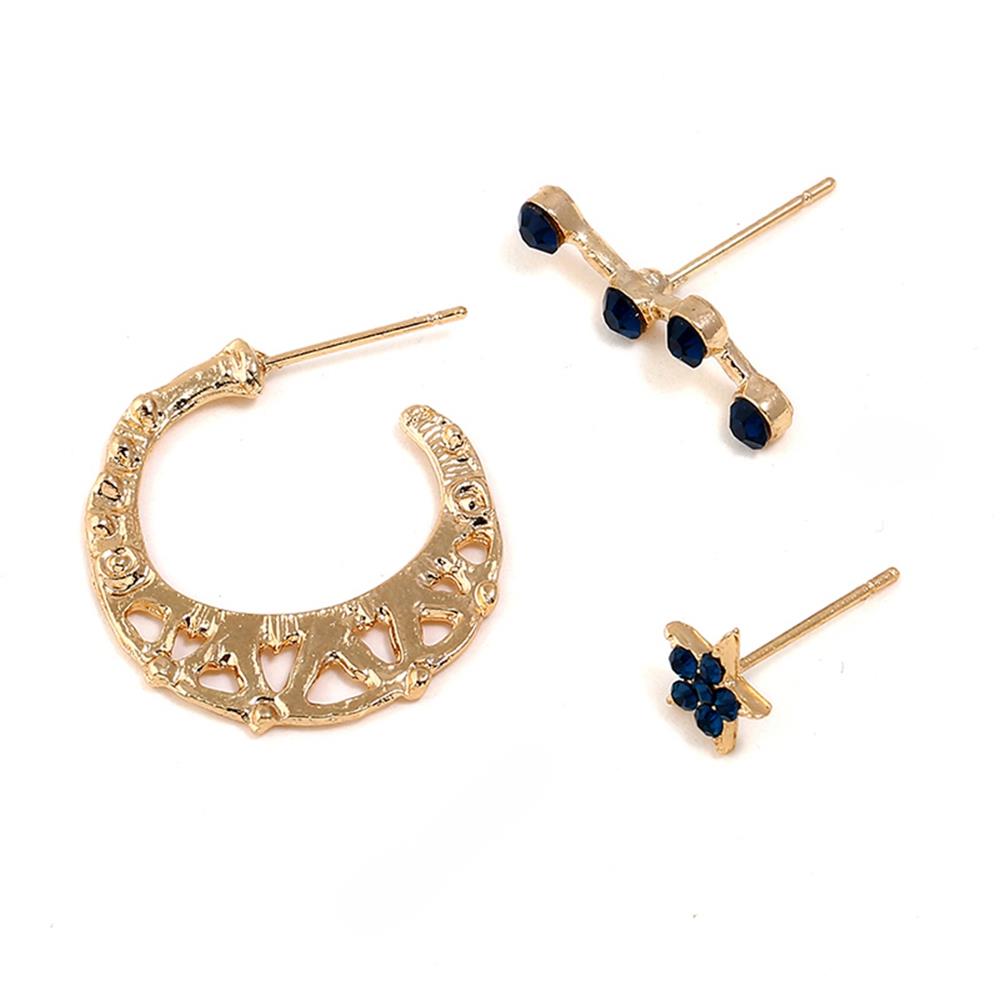 Women's Fashion Beautiful Stylish Jewelry Simple Style Star And Moon Creative Combination Diamond Earrings Set - Gold