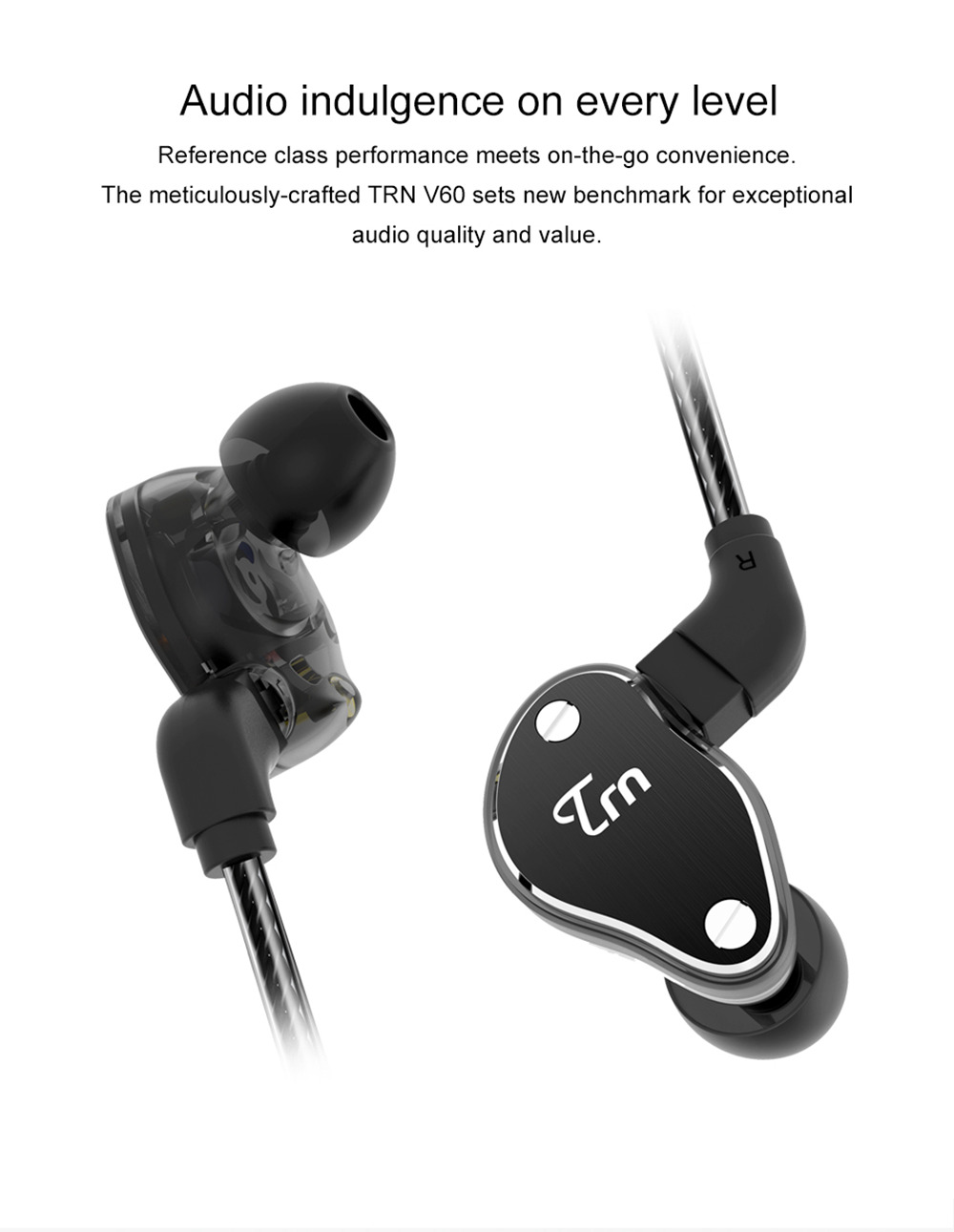 TRN V60 2DD+BA Hybrid In-ear Sports Earphone HIFI Triple Driver Monitor Headset with 2PIN Cable - Red