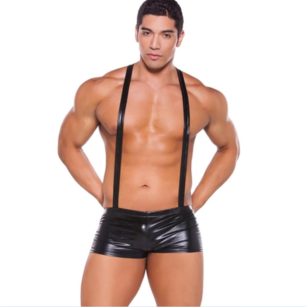 Man Thong Underwear Ass Gay Male Sex Lingerie Briefs Nightclub PU Size L - Black