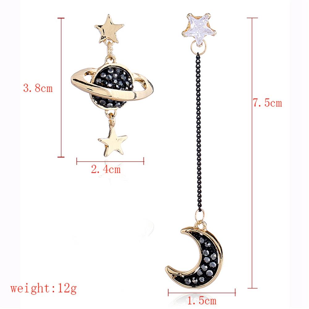Women's Fashion Beautiful Stylish Jewelry Earrings Simple Asymmetrical Design Moon And stars Earrings Set - Gold
