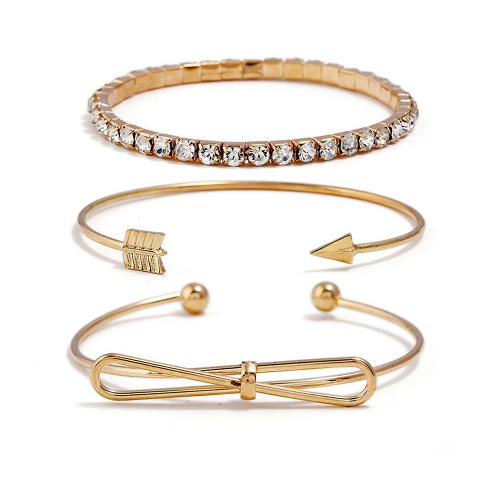 Women's Fashion Beautiful Stylish Simple Style Arrow Bow Hand Jewelry Bracelet Three-piece Suit - Gold