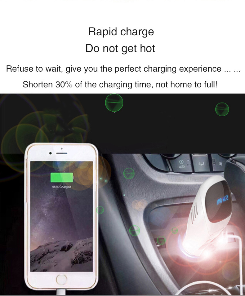S90B Car Anion Air Purifier Dual USB Ports Car Charger LCD Real-time Voltage Screen Cleaner Ionizer Improve The Air Quality - White