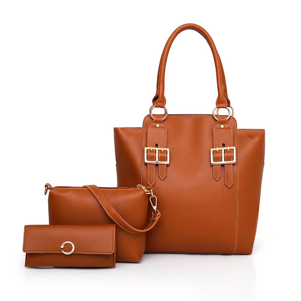3pcs/Set Handbag Women Composite Bag PU Leather Shoulder Bag Large Capacity Handbag Purse Female Crossbody Bag -Brown