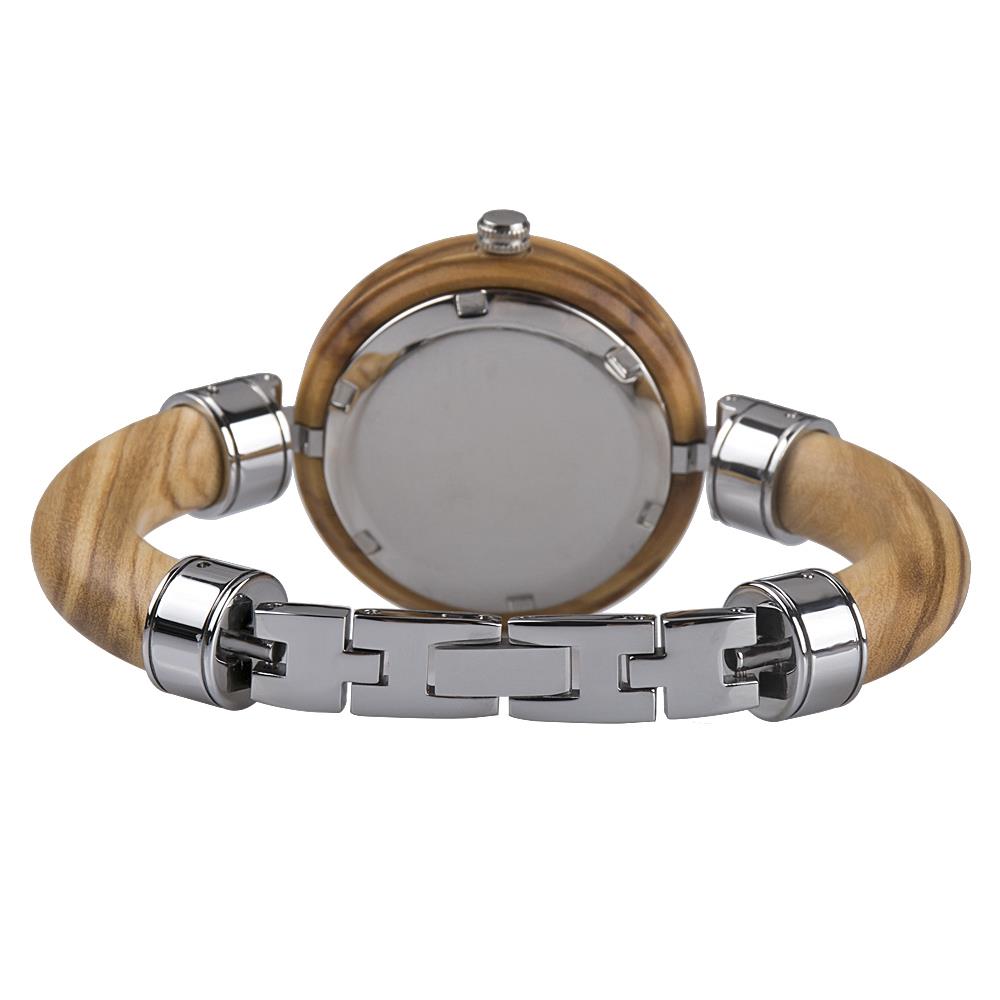 BEWELL Olive Wood Vintage Quartz Picture Color Watch Leather Band Dial Plate Wristwatch Women - Olive Wood