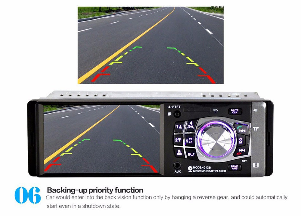 4012 4.1 Inch Digital TFT Touch Screen Car MP5 Audio Video Player Bluetooth 2.0 1080P Video Format - Black