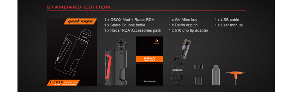 Geekvape Electronic Smoke Cigarette Gbox Squonk 200W Mod Kit with Radar RDA Atomizer - Wine Red