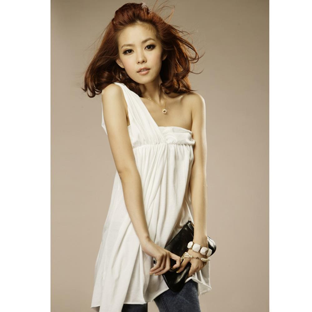 Women's Sexy Fashion Comfortable Formal Prom One Shoulder Chiffon Short Dress Nightclub Size M - White