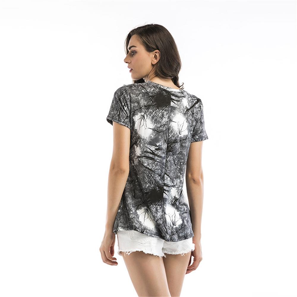 Women's Fashion Summer Sexy Loose Short Sleeve Blouse Printed Casual T-Shirt Tops Size XXL - Gray