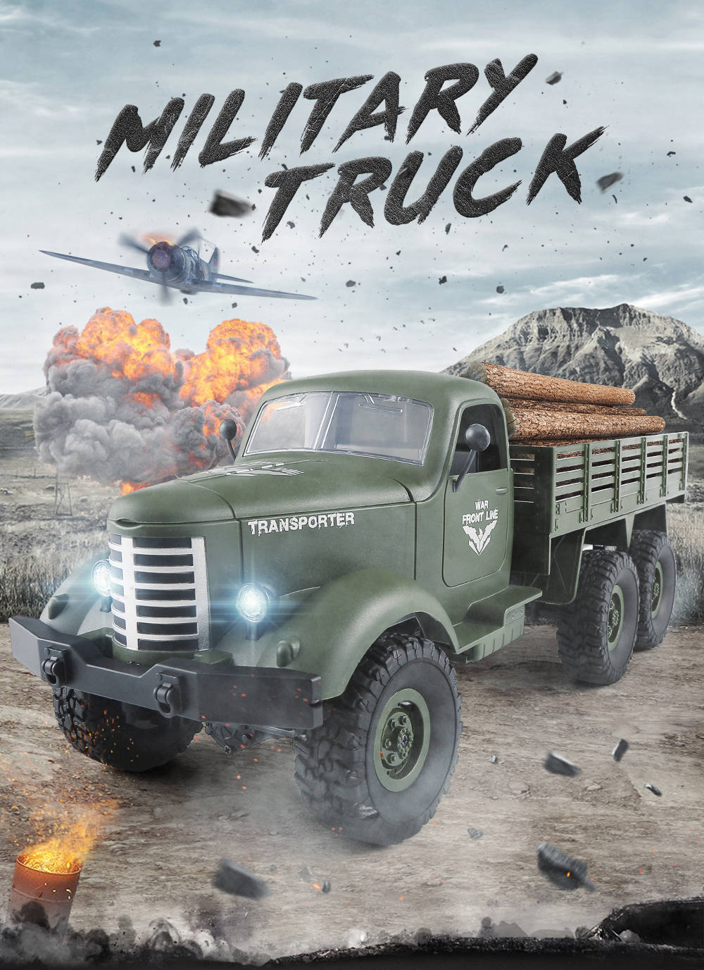 JJRC Q61 Transporter RC Car 2.4G 1:16 4WD Brushed Off-road Military Truck RTR - Army Green