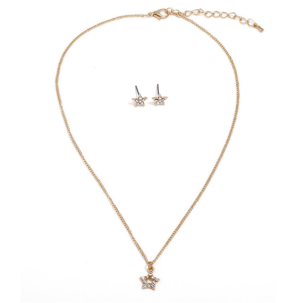 Female Stylish jewelry Star Shape Earrings for Women Pendant Set - Gold