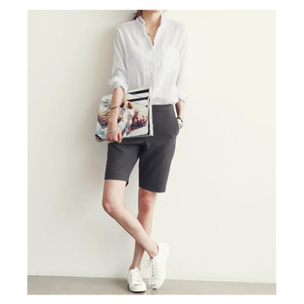 New Fashion Women Cotton Long Sleeved Solid Casual Loose Shirt Size S - White