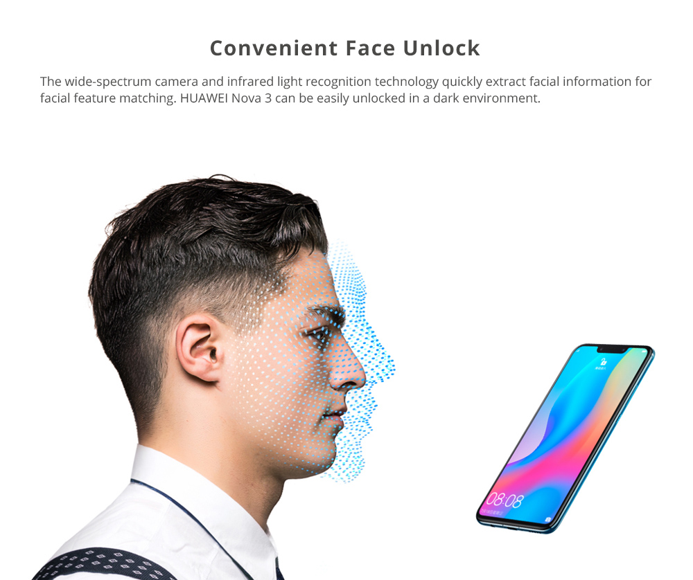 HUAWEI Nova 3 6.3 Inch FHD+ Screen 4G LTE Smartphone Kirin 970 6GB 128GB Dual 24.0MP Cameras Android 8.1 Type-C Touch ID OTG - Purple