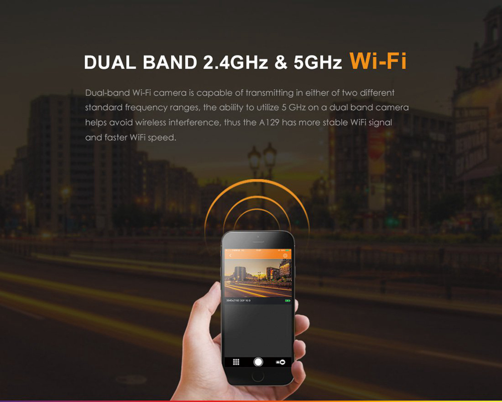 VIOFO A129 2.0 Inch HD LCD Display Dashcam Car DVR Dual Channel Dual Band Built-in WiFi 140 Degree Wide Angle Night Vision With GPS - Black