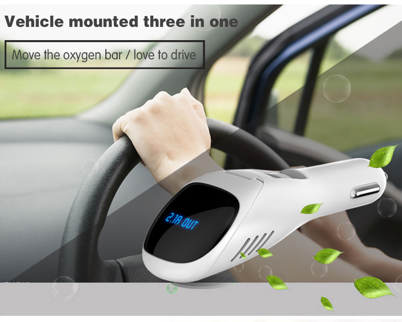 S90B Car Anion Air Purifier Dual USB Ports Car Charger LCD Real-time Voltage Screen Cleaner Ionizer Improve The Air Quality - White