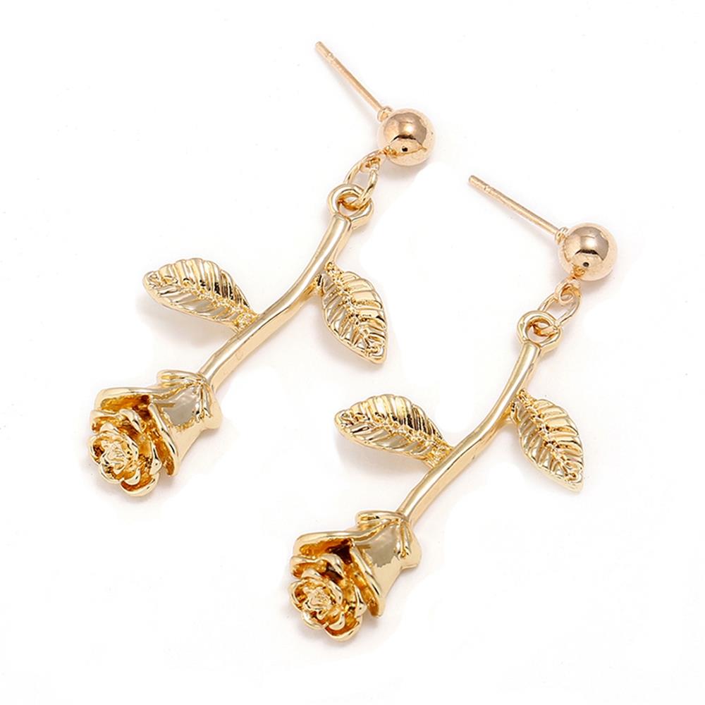 Women's Fashion Beautiful Stylish Jewelry Earrings Simple Metal Fresh Rose Shape Earrings Set - Gold