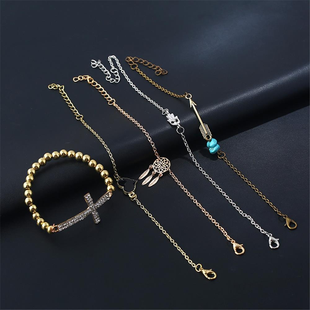 Women's Fashion Beautiful Stylish Jewelry Alloy Diamond Dream Catcher Cross Heart Shape Bracelets - Gold
