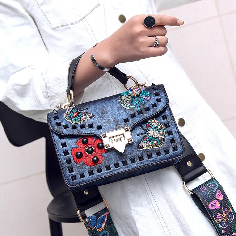 Women's Fashion Tote Purse Satchel Bag PU Leather Butterfly Pattern Handbags - Gray