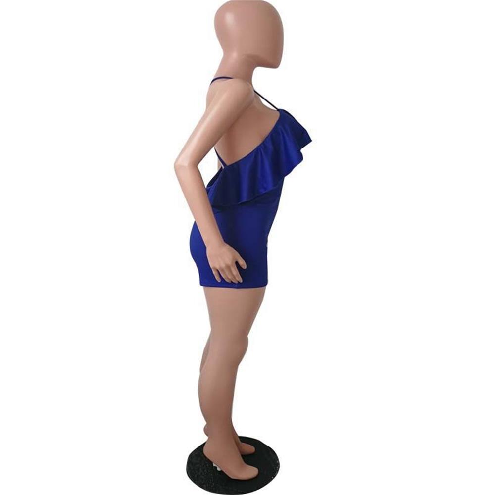 Women Tight Suspenders Strapless Dress Bodysuit for Evening Party Night Club Size XL-Blue