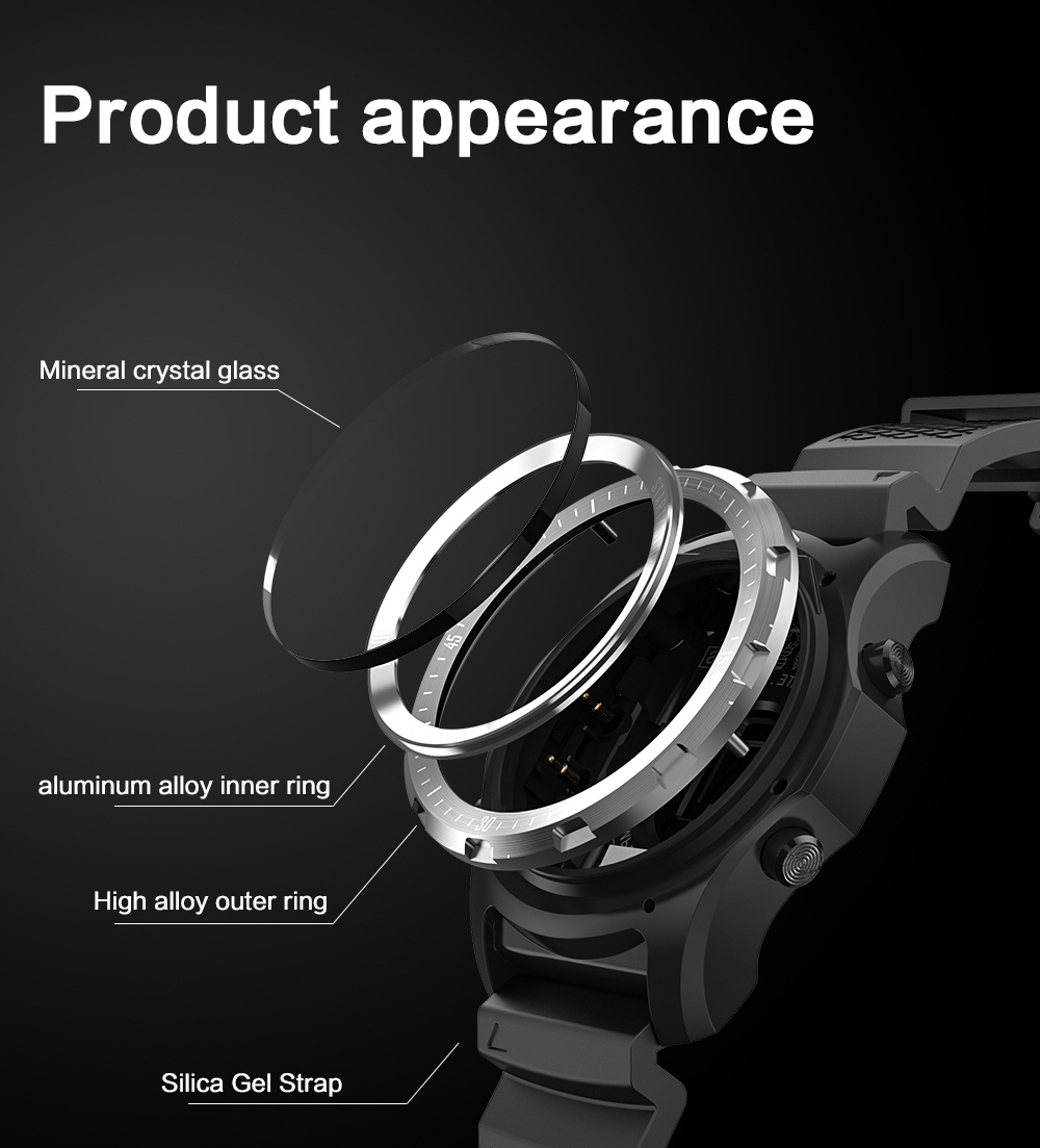 Makibes BR2 Smartwatch 1.32" Outdoor Screen Built-in GPS GLONASS Beidou Hiking Heart Rate Monitor Multi-sport fitness Tracker - Black