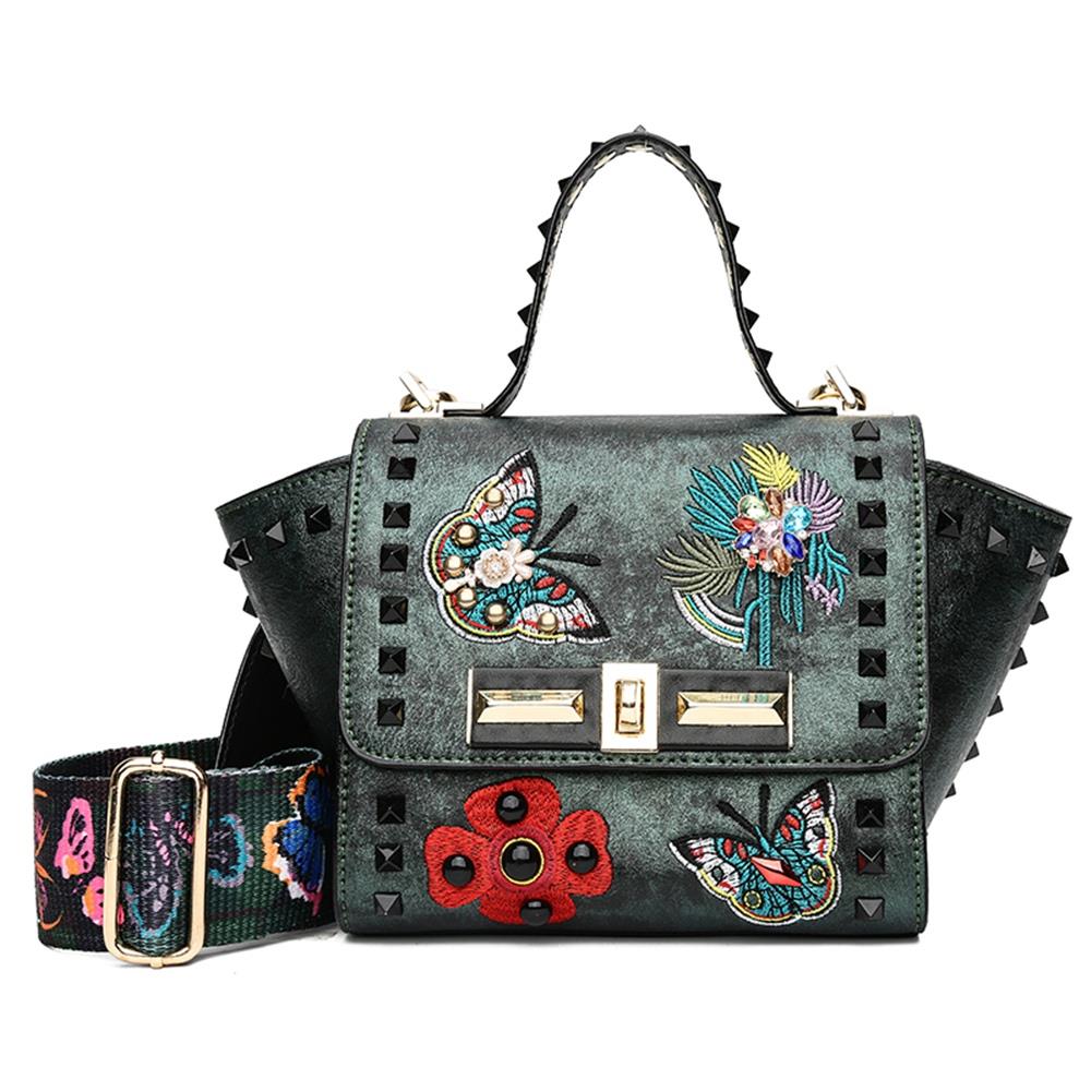 Fashion Tote Satchel Bag PU Leather Bag Women's Handbag Crossbody Bag-Green