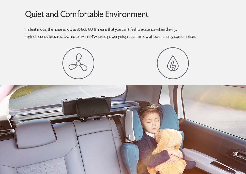 Xiaomi ROIDMI Car Air Purifier CADR Filter Silent Mode Bluetooth V4.1 OLED Display APP Intelligent Control - Black