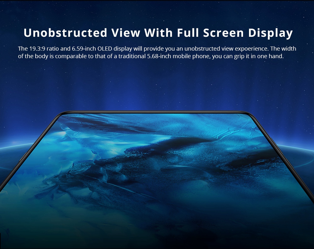 Vivo Nex 6.59 Inch 4G LTE Smartphone In-Display Fingerprint Ultra FullView Screen Snapdragon 710 6GB 128GB 12.0MP+5.0MP Dual Rear Cameras Android 8.1 Type-C Touch ID Fast Charge - Black