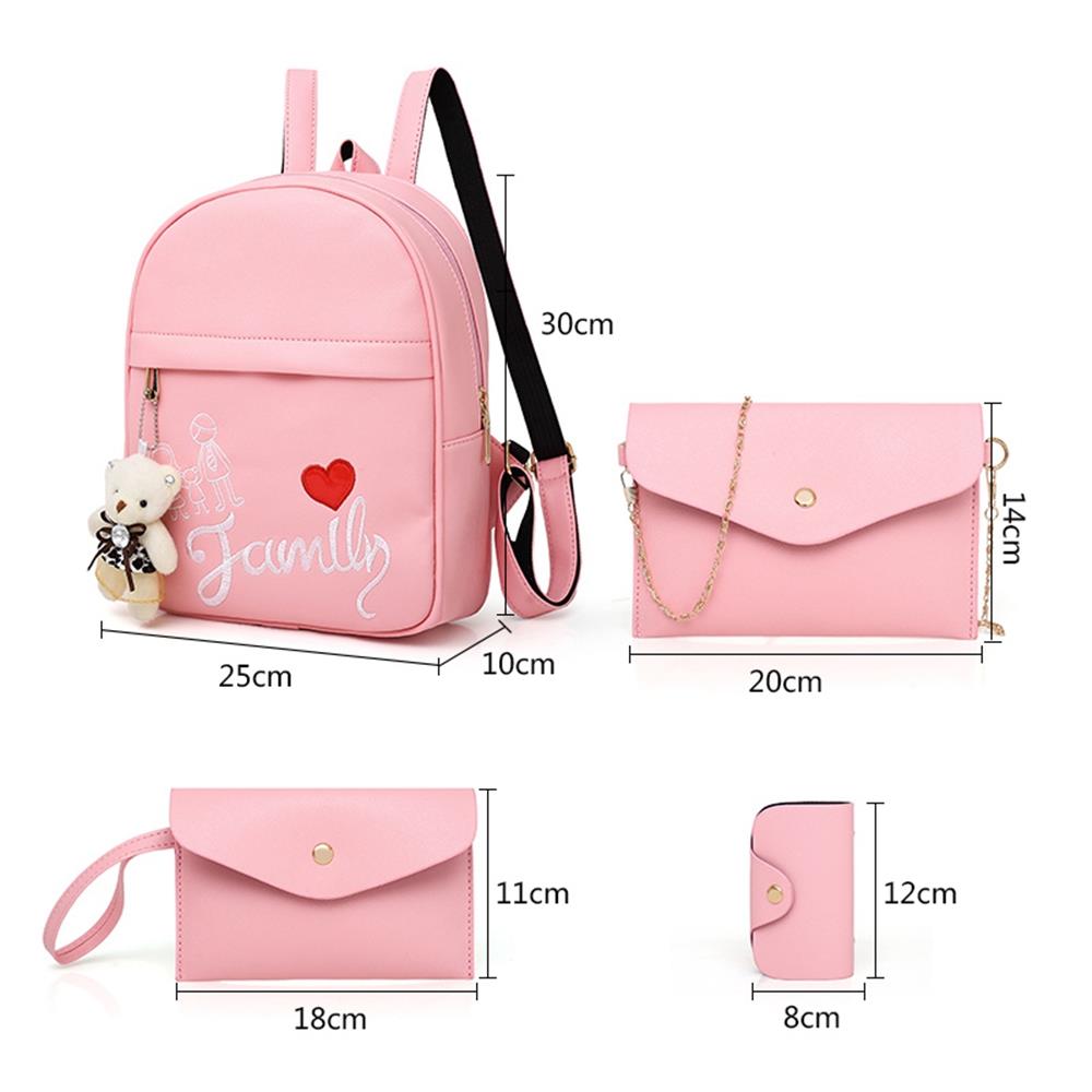 Women's Fashion Lovely Cute Family Backpack Tote Purse Satchel Bag PU Leather Handbags - Pink