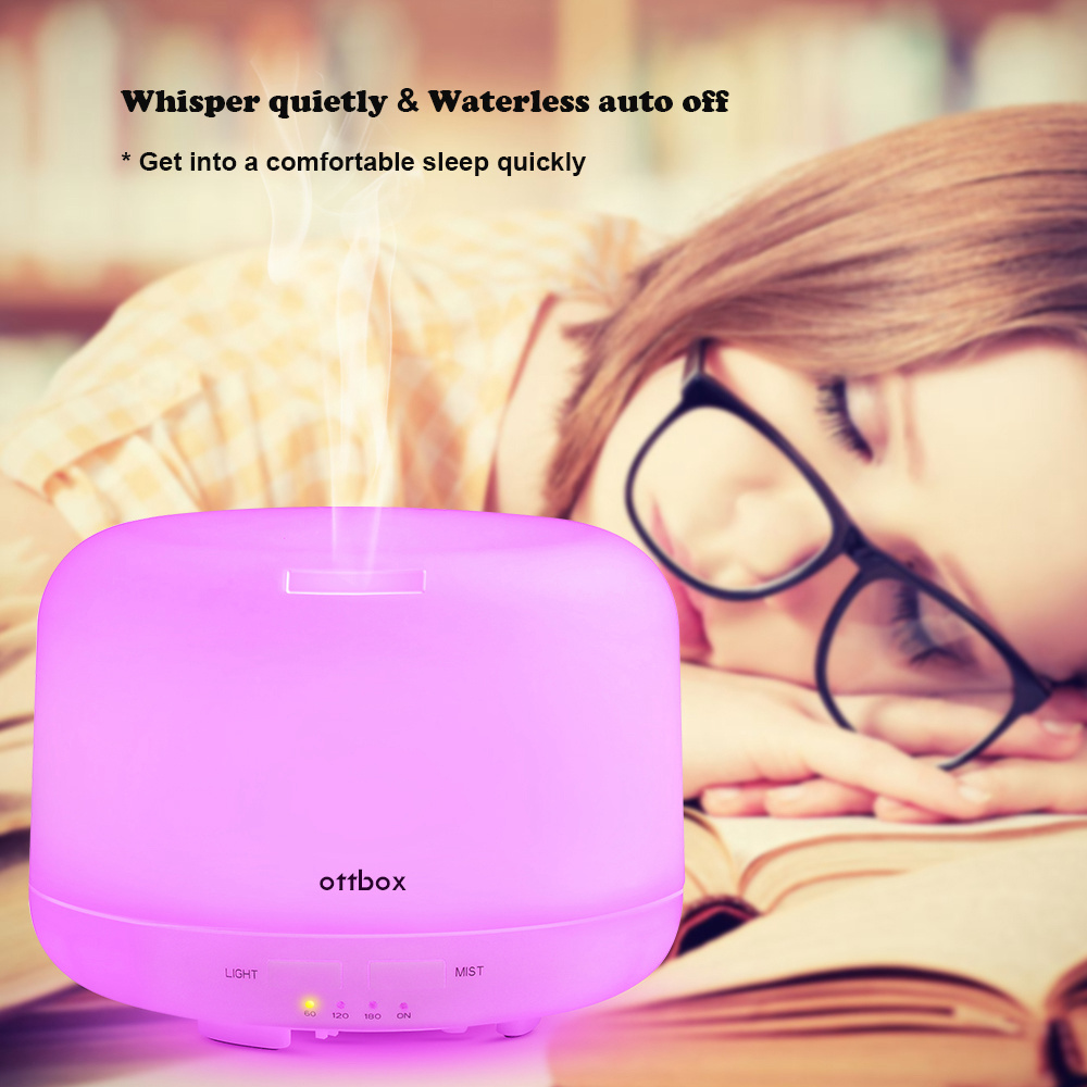 OTTBOX Multi-function Essential Oil Diffuser 400ml Waterless Auto Off 7 LED Lights Table Lamp for Children Home Yoga Office - White