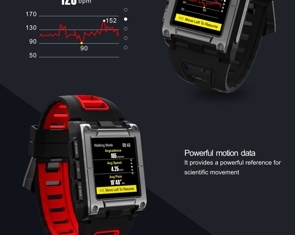 Makibes G08 2G Smartwatch MTK2503 GPS 9 Axis Swimming Lap Counter SMS Reminder Heart Rate Multi-mode Sports Monitoring - Red