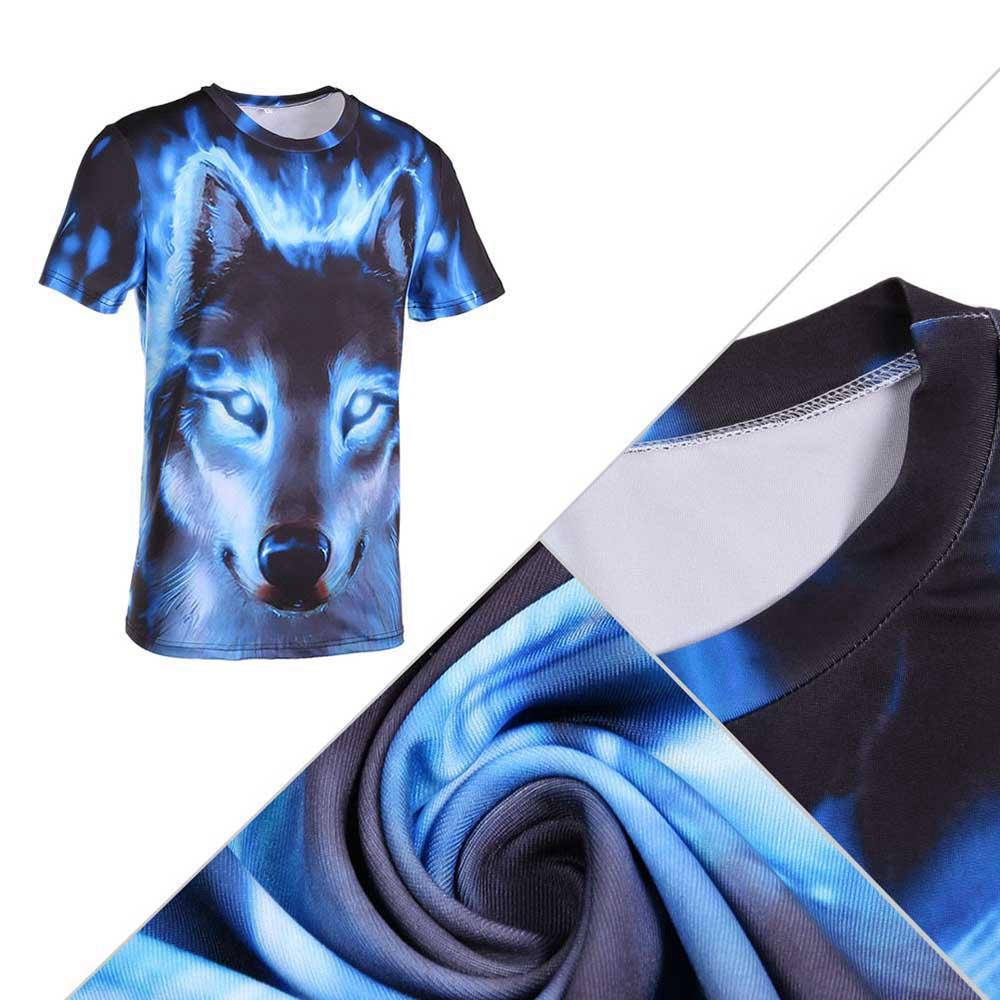 3D Printed Wolf Pattern Hip Hop Rock Men's Unisex Short Sleeve O-neck T-shirt Size XL - Blue