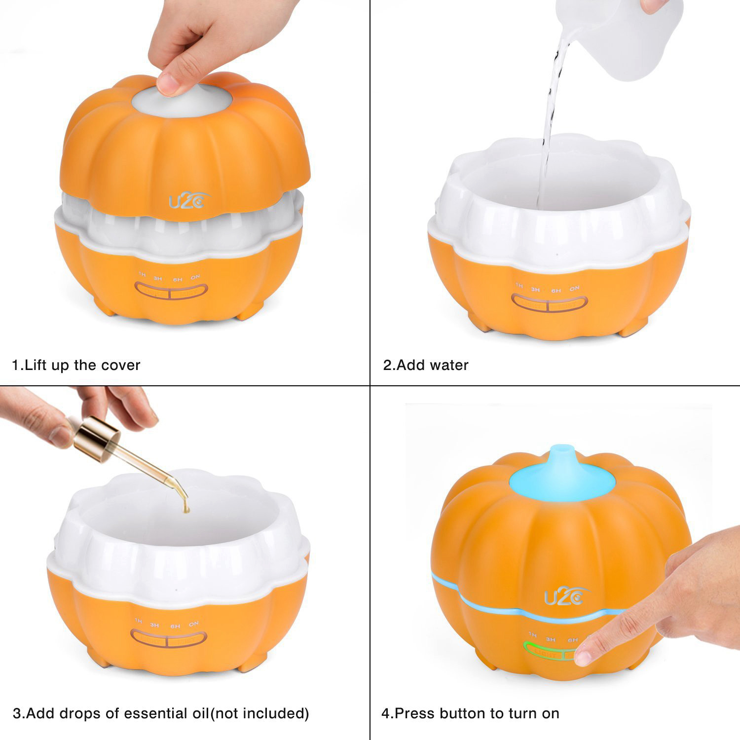 U2C Multi-function Essential Oil Diffuser LED Nursery Light 350ml with 7 Colors for Children Home Yoga Office - Yellow