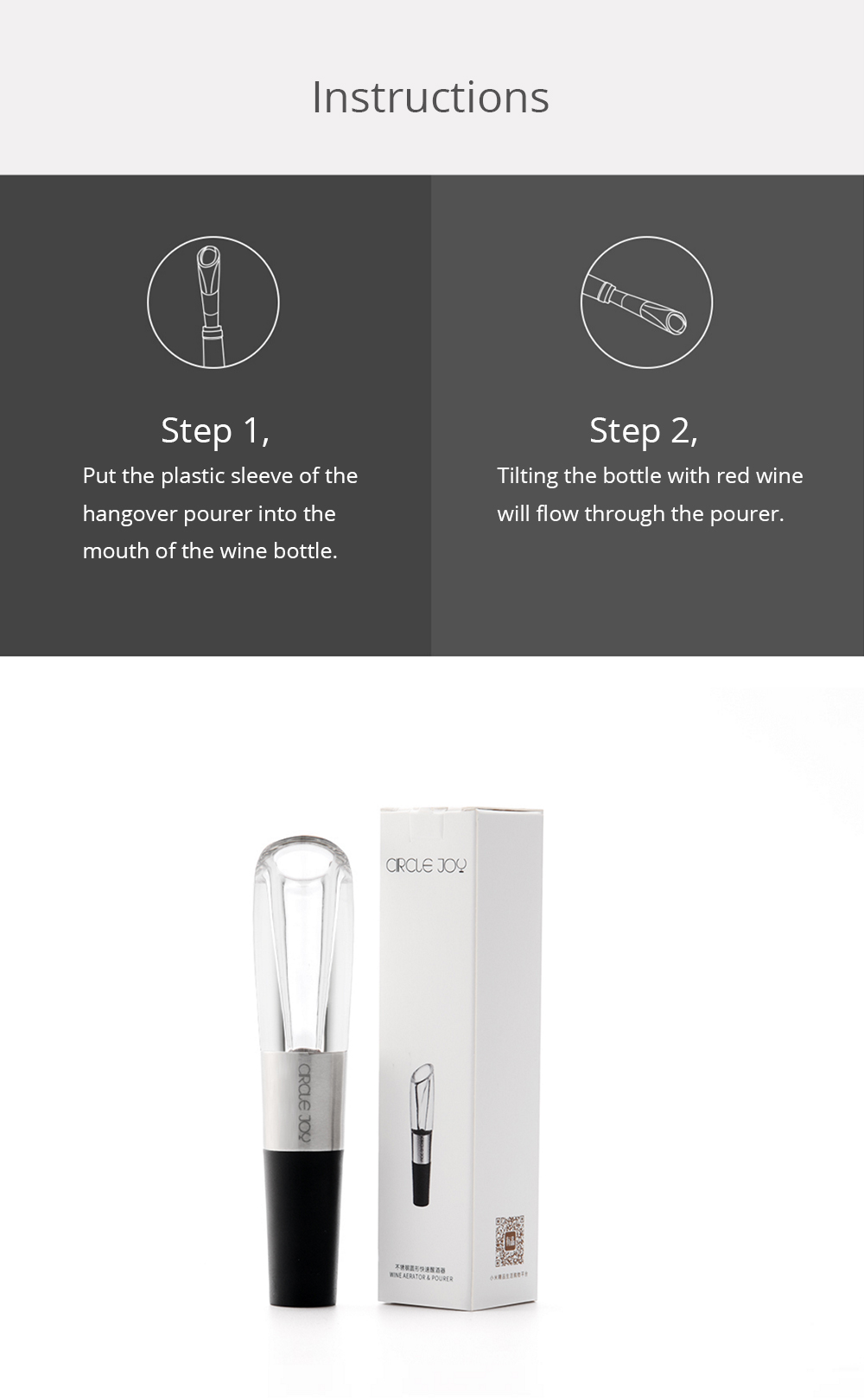 Xiaomi CIRCLE JOY Stainless Steel Wine Decanter Pouring Carafe Fast Aerate Wine - Black